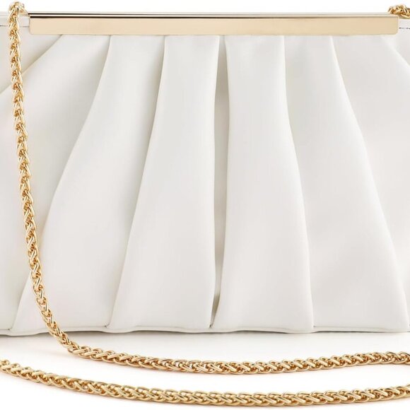 Timeless White Formal Clutch Purse with Metal Accents - Women’s Evening Handbag - Picture 1 of 4